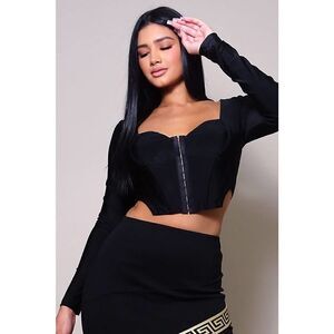 ‎Black Long Sleeve Corset Top